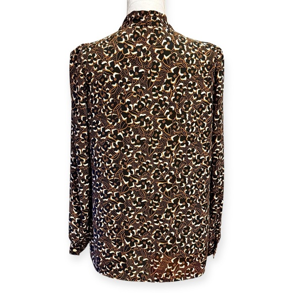 🎁 Nine West Floral Black Gold Long-sleeve Button Down Top Blouse Size M NWT - Picture 5 of 9